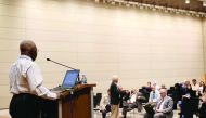 A speaker at the workshop on the impact of desalinated water on public health.
