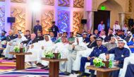 41st general assembly of the Arab Police Sport Federation  listening to Prime Minister and Interior Minister H E Sheikh Abdullah bin Nasser bin Khalifa Al Thani at Sharq Hotel, yesterday. 