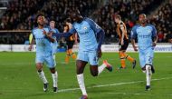 Manchester City's Yaya Toure celebrates scoring their first goal. Reuters / Ed Sykes