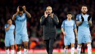 Liverpool v Manchester City - Premier League - Anfield - 31/12/16 Manchester City manager Pep Guardiola applauds fans after the game.  Action Images via Reuters / Carl Recine