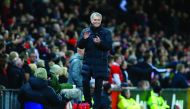 Manchester United manager Jose Mourinho celebrates victory at the Old Trafford following their dramatic 2-1 victory over Middlesbrough on Saturday.