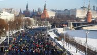 MOSCOW, RUSSIA - JANUARY 8: People ride their bicycles during the 