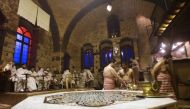 Syrian men visit the Al-Malik al-Zahir Hammam in the capital Damascus on January 7 2017 as an ongoing water crisis continues due to the fighting between government forces and rebel fighters. The elegant Al-Malik al-Zahir hammam dates back to 985 AD but is