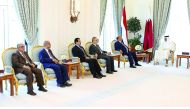 Emir H H Sheikh Tamim bin Hamad Al Thani with President of Yemen, Abdrabuh Mansour Hadi, and the accompanying delegation at the Emiri Diwan yesterday.