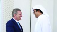 Emir H H Sheikh Tamim bin Hamad Al Thani receiving former German president Christian Wulff at Emiri Diwan yesterday.