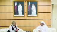 Minister of Education and Higher Education H E Dr Mohammed bin Abdul Wahed Al Hammadi with Deb Matthews, Deputy Premier and Minister of Advanced Education and Skills Development in the Canadian province of Ontario, in Doha yesterday.