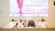 FROM LEFT: Nasser Al Dosari from Ministry of Municipal Environment, Abdullah Al Yafei, Director of Public Services Student Activities at Qatar University; Lieutenant Nasser Al Jaber, Training Officer at Lekhwiya, and Talal Al Mawlawi, President of the Col