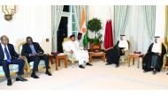 Emir H H Sheikh Tamim bin Hamad Al Thani with President of the Republic of Niger Mahamadou Issoufou at Emiri Diwan, yesterday. ? See also page 20