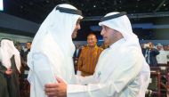 Prime Minister and Interior Minister H E Sheikh Abdullah bin Nasser bin Khalifa Al Thani with H H Sheikh Mohammed bin Zayed Al Nahyan, Crown Prince of Abu Dhabi and Deputy Supreme Commander of the UAE Armed Forces, in Dubai yesterday during the Opening Se