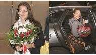 Polish player Agnieszka Radwanska (left) and  Slovakian tennis player Dominika Cibulkova arriving in Doha.