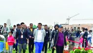 Minister of Municipality and Environment H E Mohamed bin Abdullah Al Rumaihi participating in National Sport Day yesterday.  