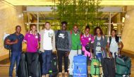 Athletes from the Qatar Olympic Committee’s Shine Project pose for a photograph upon their arrival at the Hamad International Airport yesterday.