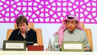 The United Nations Deputy High Commissioner for Human Rights, Kate Gilmore, and NHRC President Dr Ali bin Samaikh Al Marri at the conference.