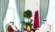Emir H H Sheikh Tamim bin Hamad Al Thani with the Crown Prince, Deputy Supreme Commander and First Deputy Prime Minister of the Kingdom of Bahrain, Prince Salman bin Hamad Al Khalifa,  at the Emiri Diwan yesterday.