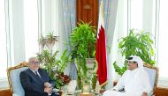 Emir H H Sheikh Tamim bin Hamad Al Thani with Prime Minister of Morocco, Abdelillah Benkirane, currently in the country to attend Qatar Information Technology and Communication Conference and Exhibition, yesterday. Talks dealt with bilateral relations.