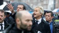 Dutch far-right politician Geert Wilders of the PVV Party is surrounded by security during his campaign for the Dutch election, in Breda, Netherlands, March 8, 2017. REUTERS/Yves Herman
