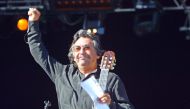 This file photo taken on September 14, 2003 shows Chilean singer and guitarist Angel Parra performing at the Parc of the Courneuve during the Fete de l'Humanite in La Courneuve, near Paris, Chilean singer and guitarist Angel Parra, a figure of the Chilean