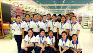 Showroom staff of Lulu Hypermarket branches at Al Gharrafa and Al Messila wearing T-shirts carrying a message to create awareness on the importance of preventing cancer.
