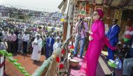 H H Sheikha Moza bint Nasser addressing people at El Obied celebrations. Pic: Aisha Al Musallam / HHOPL