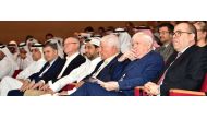 The Economic Adviser at the Emiri Diwan and Member of Qatar University (QU) Board of Regents H E Dr Ibrahim Al Ibrahim,  QU President Dr Hassan Al Derham and other officials at the IREG Forum 2017 in Doha yesterday.