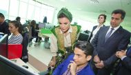 H H Sheikha Moza bint Nasser visiting the Vermeg Company in Tunisia.