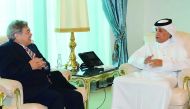 Minister of State for Foreign Affairs H E Sultan bin Saad Al Muraikhi with Ambassador of Japan to Qatar, Seiichi Otsuka, yesterday. The Minister also separately met Ambassador of Singapore, Jai S Sohan. Talks dealt with bilateral relations and means to en