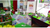 A display to educate children on traffic safety at the 33rd GCC Traffic week at Darb El Saai.