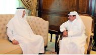Minister of Transport and Communications H E Jassim Saif Ahmed Al Sulaiti with Dr Abdulaziz Salem Al Rwais, Governor of the Saudi Communications and Information Technology Commission (CITC) in Doha yesterday. They  discussed cooperation between the two br