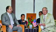 Minister of State for Defence Affairs Dr Khalid bin Mohammed Al Attiyah met with Malaysian Prime Minister Mohammed Najib Abdul Razaq, on the sidelines of the International Maritime and Aerospace Exhibition 2017 (LIMA '17) which started in Langkawi, Malays