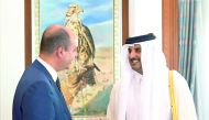 Emir with Italian Ambassador Guido De Sanctis, who called on the Emir to greet him on the occasion of the end of his tenure in the country. Emir granted the ambassador Decoration of Al Wajbah in recognition of his efforts in enhancing ties between the two