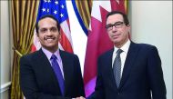 Foreign Minister H E Sheikh Mohamed bin Abdulrahman Al Thani with the United States Secretary of the Treasury, Steven Mnuchin, in Washington.
