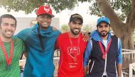 Olympic medallist, Mutaz Barshim of Qatar poses for a picture with the podium winners at the Qatar’s first ever obstacle course race – ‘Esrar’ held yesterday at Aspire Zone.