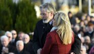 FILE PHOTO: Sinn Fein's Michelle O'Neill and Gerry Adams join mourners at Martin McGuinness's funeral in Londonderry, Northern Ireland, March 23, 2017. REUTERS/Clodagh Kilcoyne