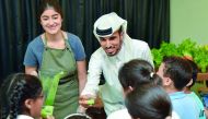 Prominent local vegan restaurateur Ghanem Al Sulaiti during a school visit.