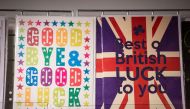 Greeting cards bearing good luck messages are displayed for sale in a stationery shop in Westminster Underground station in London, England on March 29, 2017. AFP / OLI SCARFF
