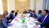 Qatari and Polish officials during talks in Warsaw.