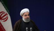 A handout picture provided by the office of Iranian President Hassan Rouhani on April 8, 2017, shows him speaking during a conference in Tehran. / AFP / IRANIAN PRESIDENCY / HO.