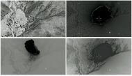 A combination of still images taken from a video released by the U.S. Department of Defense on April 14, 2017 shows (clockwise) the explosion of a MOAB, or 