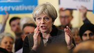 British Prime Minster Theresa May delivers a stump speech at Netherton Conservative Club in Dudley in the West Midlands, during the Conservative Party's election campaign. (AFP / POOL / Chris Radburn)