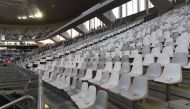 This picture taken on April 22, 2017, shows Bastia's away corner closed to the club's supporters prior to the French L1 football match between Bordeaux (FCGB) and Bastia at the Matmut Atlantique stadium in Bordeaux.   AFP / MEHDI FEDOUACH
