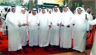Minister of Transport and Communications, H E Jassim bin Saif Al Sulaiti, and Minister of Administrative Development, Labour and Social Affairs H E Dr Issa bin Saad Al Jafali Al Nuaimi, along with other dignitaries at the opening of Aswaq Qatar.