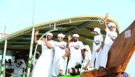 One of the teams aboard a traditional dhow arrives on Katara shores at the conclusion of the sixth annual Senyar Championship at Katara Beach