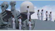 Chinese sailors stand at attention onboard a Chinese naval ship during a visit to Davao city, southern Philippines April 30, 2017. © Lean Daval Jr / Reuters.