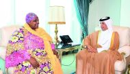 Minister of State for Foreign Affairs H E Sultan bin Saad Al Muraikhi with Fatma Mohammed Rajab, Ambassador of Tanzania to Qatar, yesterday.