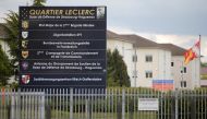 FILE PHOTO: A board with the names of several French and German military units including the Jaeger Battalion 291 (Light Infantry) is seen at the entrance of the 
