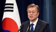 South Korea's new President Moon Jae-In speaks during a press conference at the presidential Blue House in Seoul 