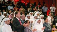 Minister of Education and Higher Education, H E Dr Mohammed bin Abdul Wahed Al Hammadi, and other dignitaries at the UCQ 2017 Convocation ceremony at the Qatar National Convention Center. 