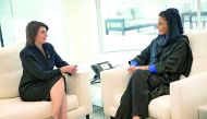 H H Sheikha Moza bint Nasser with former president of the Republic of Kosovo, Atifete Jahjaga, in her office in Doha yesterday. They discussed social issues in Kosovo and the ways to improve them, including women's rights and equal access to education. 