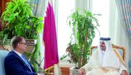 Emir H H Sheikh Tamim bin Hamad Al Thani with Prime Minister of the Republic of Finland, Juha Sipila, who is in Qatar to attend the 17th Doha Forum.
