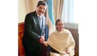 H E Dr Hamad bin Abdulaziz Al Kawari with Gabriela Michetti, Vice-President of the Republic of Argentina.